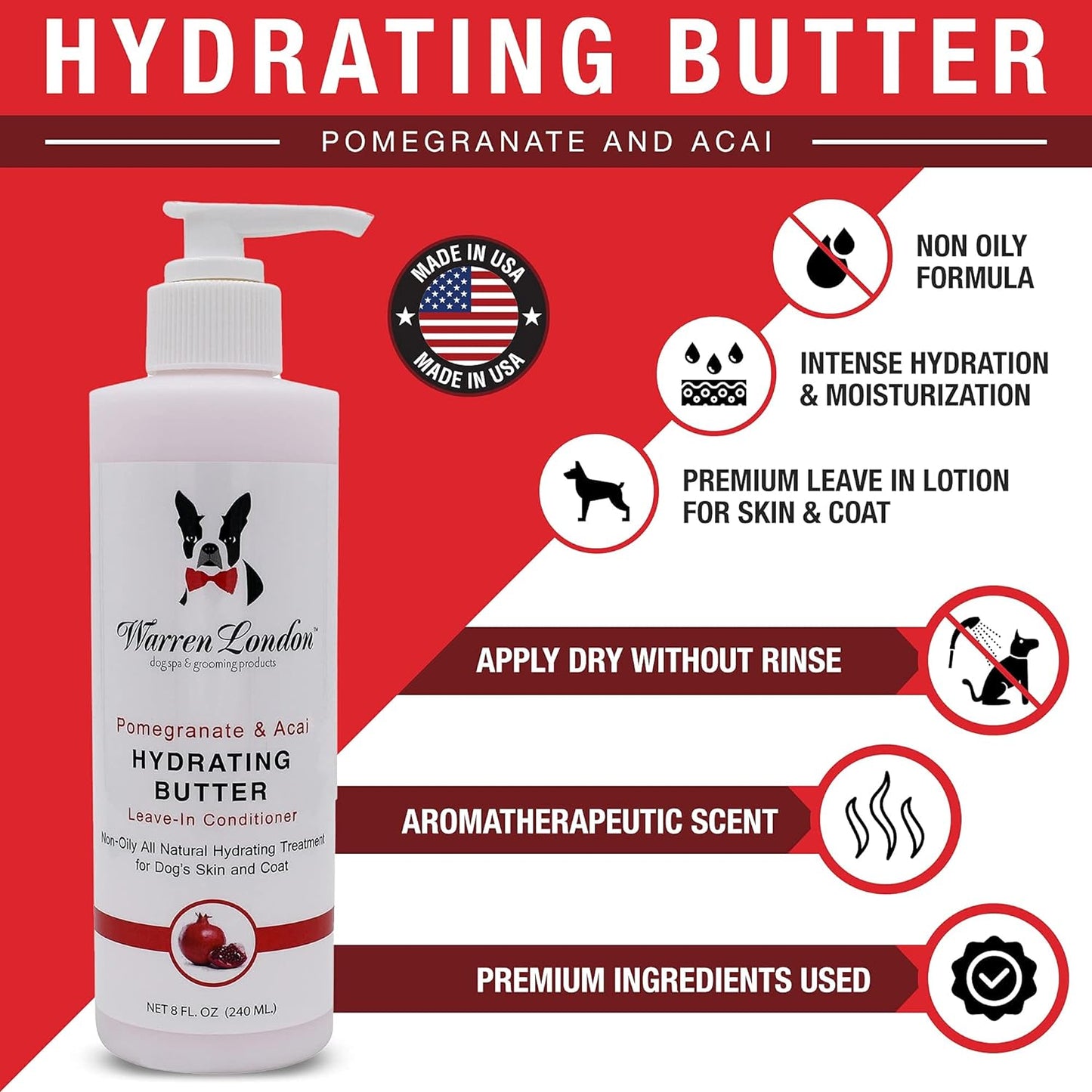 Warren London Hydrating Butter for Dogs, Pomegranate and Acai, 8 Oz