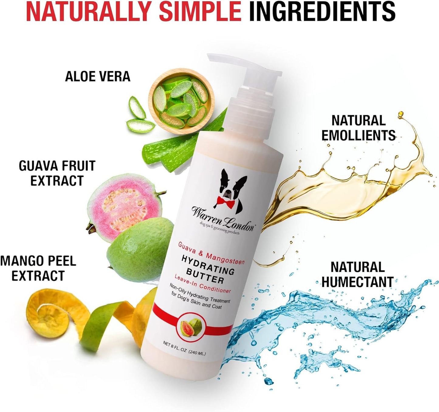 Warren London 24-Hour Hydrating Butter for Dogs - Natural Leave-In Conditioner, Guava & Mango, 8 Oz
