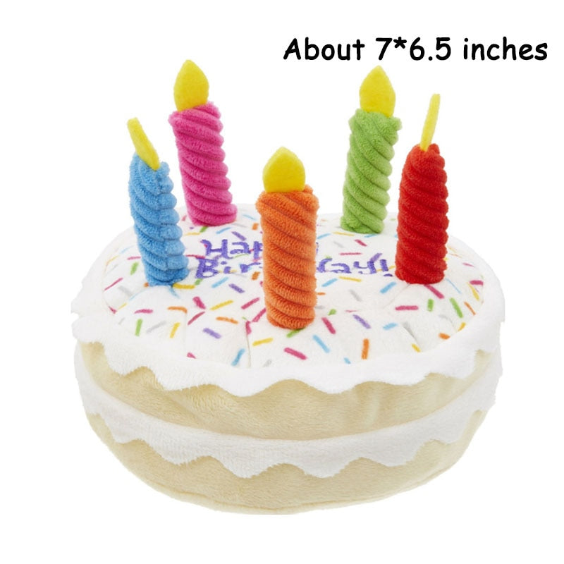 Pet Dog Toy Cute Birthday Cake Squeaky Toys Bite Resistant Bone Shape Stuffed Toy Cat Puppy Chew Toy Interactive Dog Accessories
