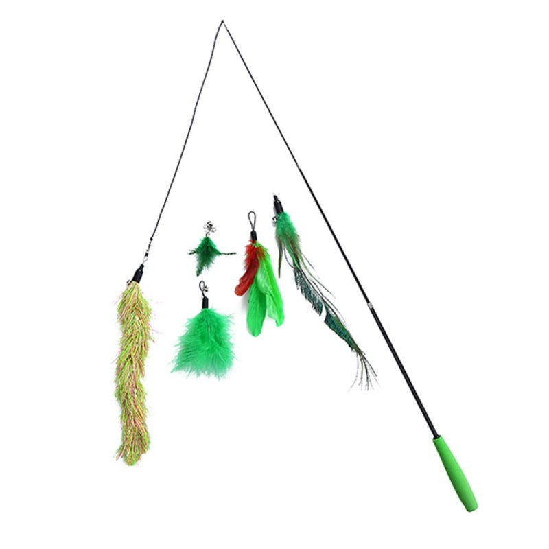 Interactive Cat Toy Funny Simulation Feather Bird with Bell Cat Stick Toy for Kitten Playing Teaser Wand Toy Cat Supplies