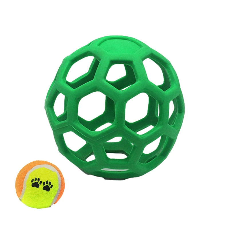 Pet Dog Toy Rubber Interactive Dog Toys Ball for Dogs Chew Toy Hollow Ball Bell Puppy Outdoor Training Game Playing Supplies