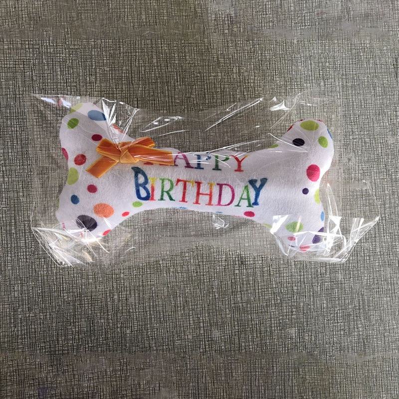 Pet Dog Toy Cute Birthday Cake Squeaky Toys Bite Resistant Bone Shape Stuffed Toy Cat Puppy Chew Toy Interactive Dog Accessories