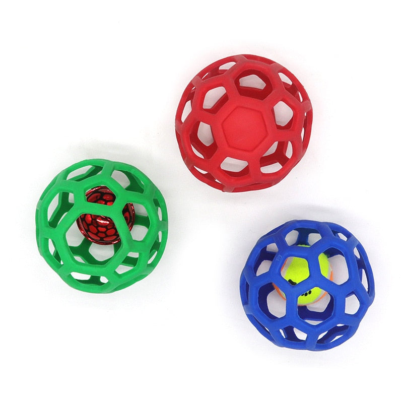 Pet Dog Toy Rubber Interactive Dog Toys Ball for Dogs Chew Toy Hollow Ball Bell Puppy Outdoor Training Game Playing Supplies