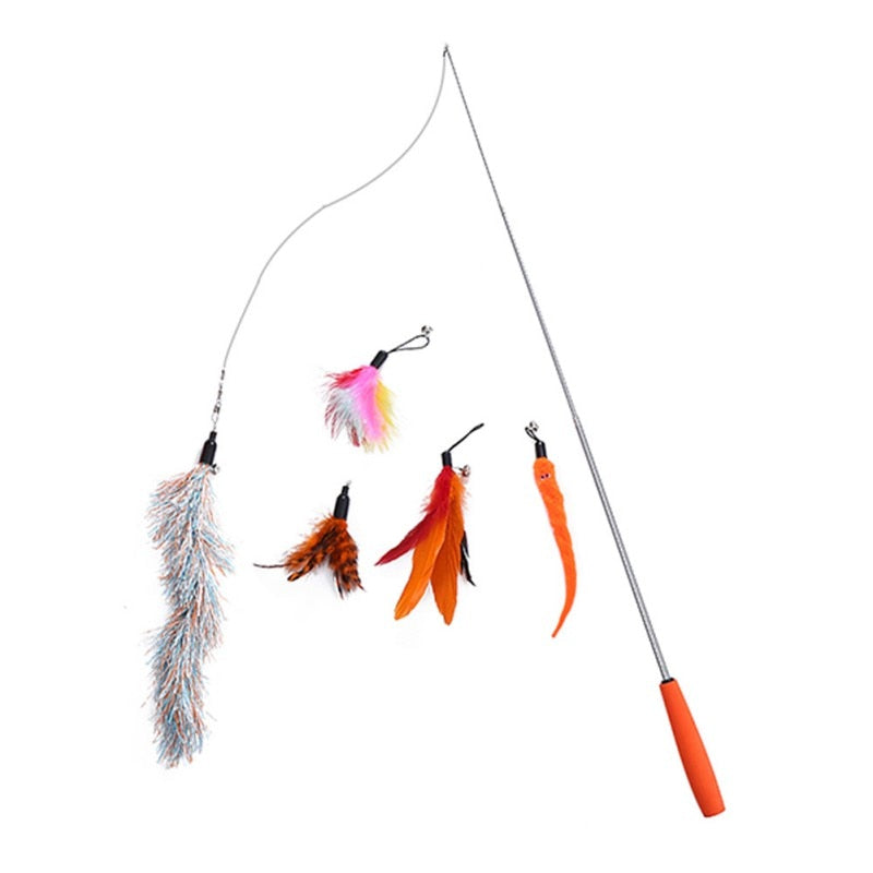 Interactive Cat Toy Funny Simulation Feather Bird with Bell Cat Stick Toy for Kitten Playing Teaser Wand Toy Cat Supplies