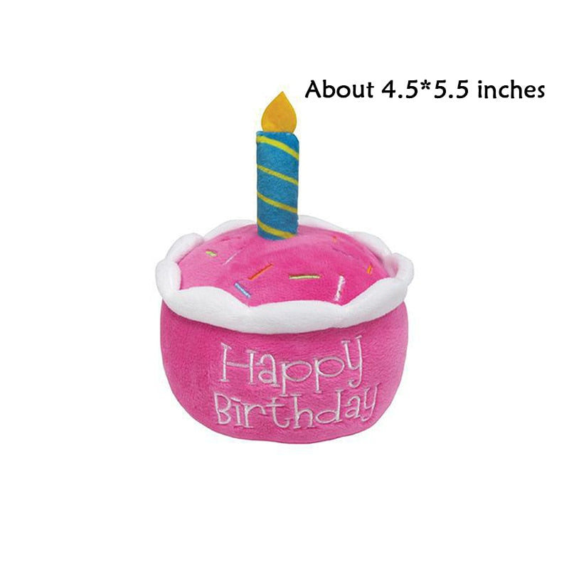 Pet Dog Toy Cute Birthday Cake Squeaky Toys Bite Resistant Bone Shape Stuffed Toy Cat Puppy Chew Toy Interactive Dog Accessories