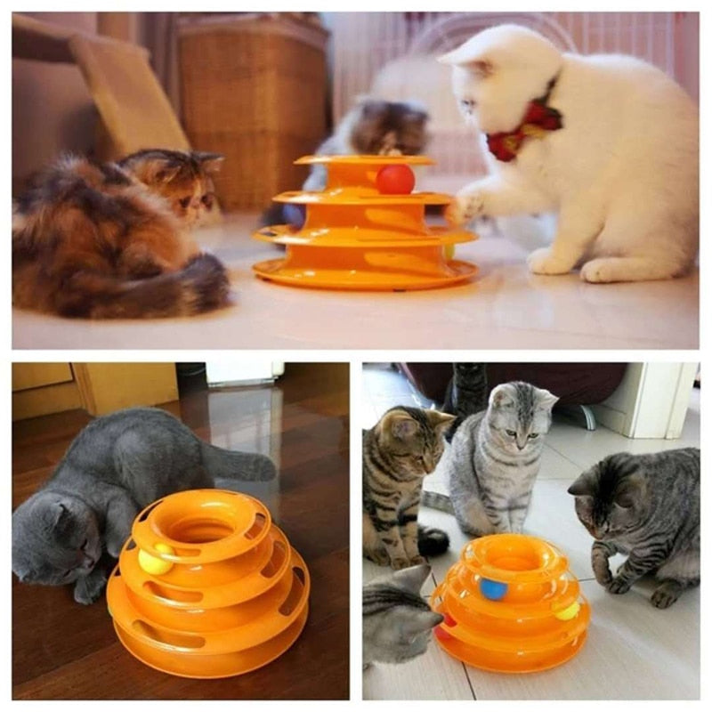 3 Levels Cats Toy Tower Tracks Cat Toys Interactive Cat Intelligence Training Amusement Plate Tower Pet Products Cat Tunnel
