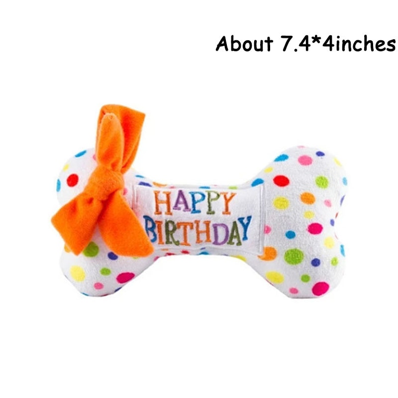 Pet Dog Toy Cute Birthday Cake Squeaky Toys Bite Resistant Bone Shape Stuffed Toy Cat Puppy Chew Toy Interactive Dog Accessories