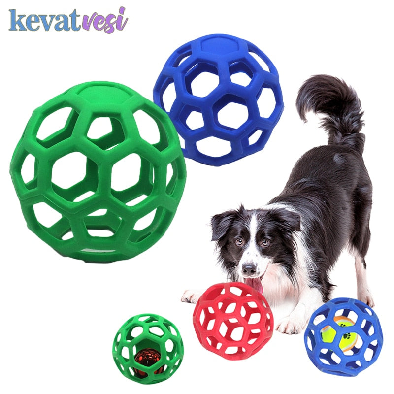 Pet Dog Toy Rubber Interactive Dog Toys Ball for Dogs Chew Toy Hollow Ball Bell Puppy Outdoor Training Game Playing Supplies