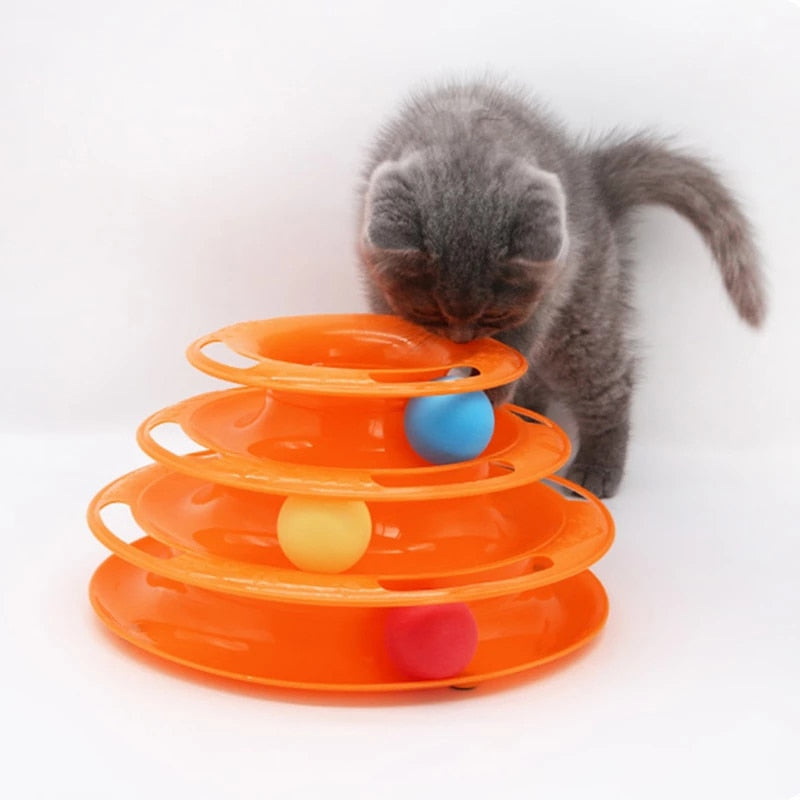 3 Levels Cats Toy Tower Tracks Cat Toys Interactive Cat Intelligence Training Amusement Plate Tower Pet Products Cat Tunnel