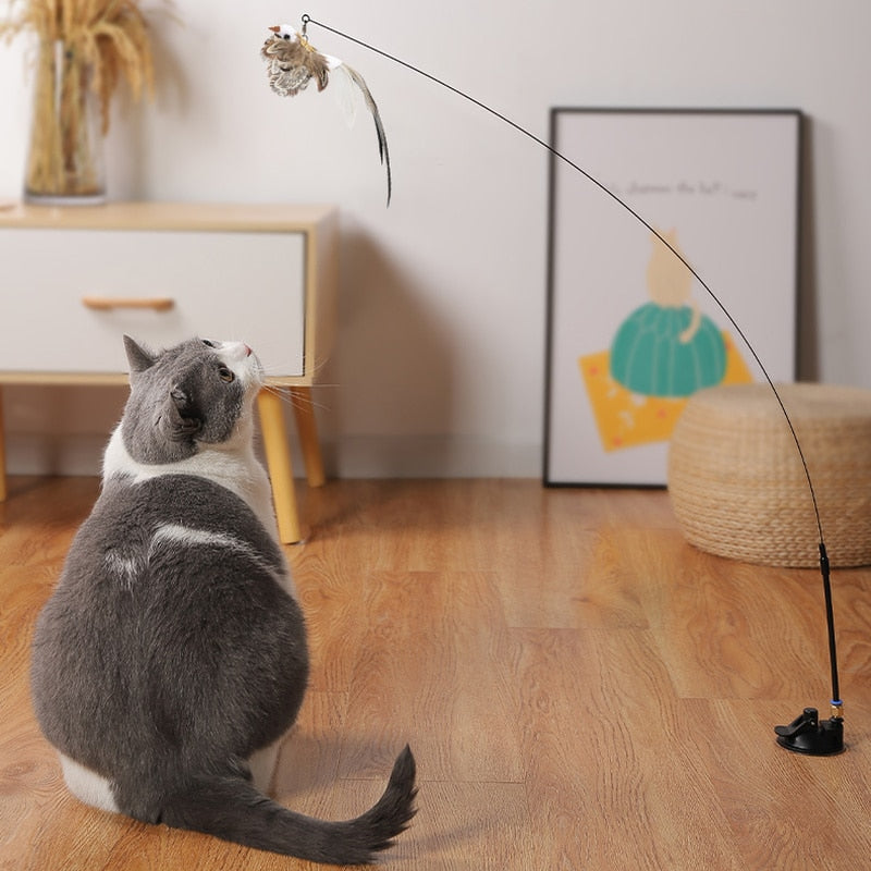 Simulation Bird interactive Cat Toy Funny Feather Bird with Bell Cat Stick Toy for Kitten Playing Teaser Wand Toy Cat Supplies